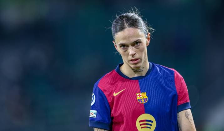 GER, Wolfsburg, VfL Wolfsburg vs FC Barcelona, Barca Women s Champions League, Fussball, UEFA, Spielzeit 2024 2025, Volkswagen Arena, Viertelfinale, im Bild: Maria Leon (FC Barcelona 4) DFB DFL REGULATIONS PROHIBIT ANY USE OF PHOTOGRAPHS AS IMAGE SEQUENCES AND OR QUASI-VIDEO, 19.03.2025, Copyright: HMBxMedia HendrikxHamelau