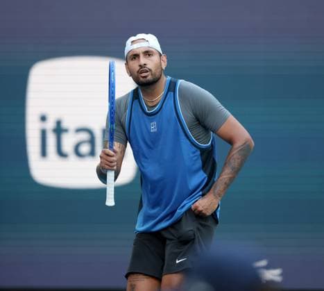 March 19, 2025, Miami Gardens, Florida, United States Of America: MIAMI GARDENS, FLORIDA - MARCH 19: Nick Kyrgios of Australia defeats Mackenzie McDonald of the United States in the first round of the men s singles in the Miami Open at the Hard Rock Stadium on March 19, 2025 in Miami Gardens, Florida. ...People: Nick Kyrgios Miami Gardens United States Of America - ZUMAs214 20250319_ada_s214_092 Copyright: xSMGx