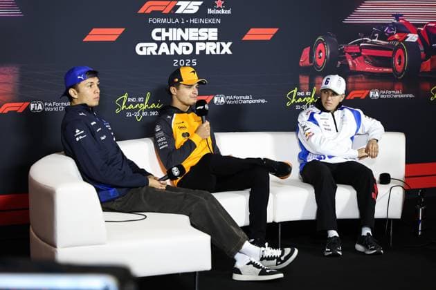 F1 Grand Prix Of China - Previews Lando Norris of Great Britain and McLaren F1 Team, Alexander Albon of Thailand and Atlassian Williams Racing, and Isack Hadjar of France and Visa Cash App RB Formula One Team attend the press conference, PK, Pressekonferenz during the preview ahead of the F1 Grand Prix of China at Shanghai International Circuit in Shanghai, China, on March 20, 2025. Shanghai Shanghai China  Copyright: xPaddockerx originalFilename:paddocker-f1grandp250320_npXGB.jpg