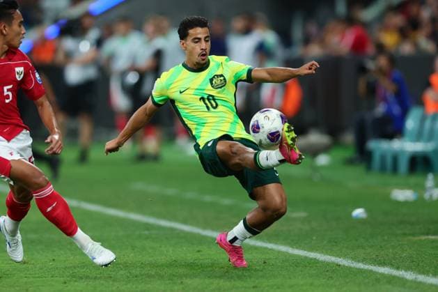 Daniel Arzani of Australia controls the ball during the FIFA World Cup, WM, Weltmeisterschaft, Fussball Qualifier 2026 AFC Asian Group B match between Australia and Indonesia at Sydney Football Stadium, Sydney, Australia on 20 March 2025. Copyright: xPeterxDovganx 42630055