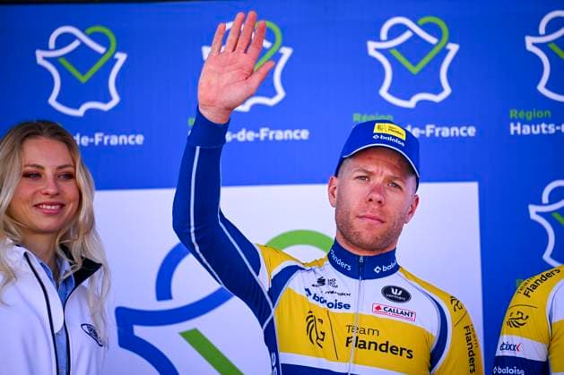 Grand Prix de Denain - Porte du Hainaut 2025 cycling race DENAIN, FRANCE - MARCH 20 : Hesters Jules (BEL) of Team Flanders - Baloise on stage before the start of the race during the Men Elite UCI 1.Pro 66th Grand Prix de Denain - Porte du Hainaut cycling race with start in Denain and finish in Denain (204,4 km) on March 20, 2025 in Denain, France, 20 03 2025 ( Motordriver Stephan Boone & Denain France  Copyright: xTomasxSiskx