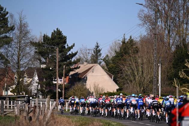 Grand Prix de Denain - Porte du Hainaut 2025 cycling race DENAIN, FRANCE - MARCH 20 : Illustration picture of the peloton during the Men Elite UCI 1.Pro 66th Grand Prix de Denain - Porte du Hainaut cycling race with start in Denain and finish in Denain (204,4 km) on March 20, 2025 in Denain, France, 20 03 2025 ( Motordriver Stephan Boone & Denain France  Copyright: xTomasxSiskx
