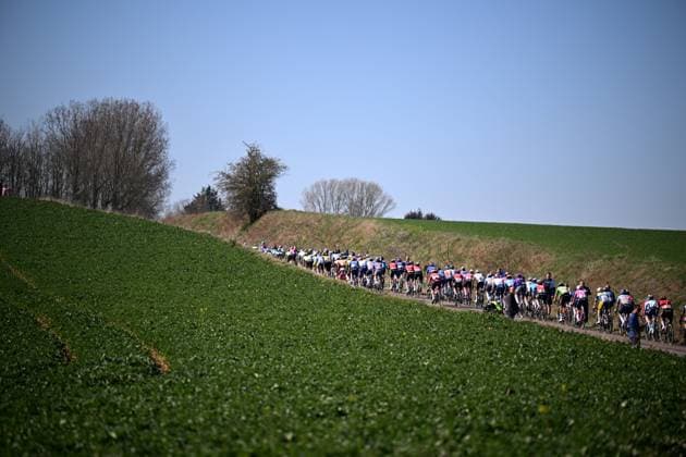 Grand Prix de Denain - Porte du Hainaut 2025 cycling race DENAIN, FRANCE - MARCH 20 : Illustration picture of the peloton during the Men Elite UCI 1.Pro 66th Grand Prix de Denain - Porte du Hainaut cycling race with start in Denain and finish in Denain (204,4 km) on March 20, 2025 in Denain, France, 20 03 2025 ( Motordriver Stephan Boone & Denain France  Copyright: xTomasxSiskx