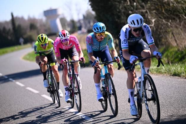 Grand Prix de Denain - Porte du Hainaut 2025 cycling race DENAIN, FRANCE - MARCH 20 : Townsend Rory (IRL) of Q36.5 Pro Cycling Team leading the escape pack, Gazzoli Michele (ITA) of XDS Astana Team, Bezza Quentin (FRA) of Wagner Bazin WB, Avoine Kevin (FRA) of Van Rysel Roubaix during the Men Elite UCI 1.Pro 66th Grand Prix de Denain - Porte du Hainaut cycling race with start in Denain and finish in Denain (204,4 km) on March 20, 2025 in Denain, France, 20 03 2025 ( Motordriver Stephan Boone & Denain France  Copyright: xTomasxSiskx