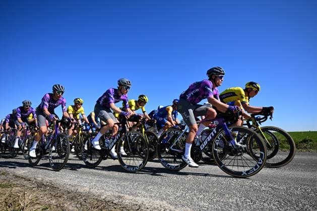 Grand Prix de Denain - Porte du Hainaut 2025 cycling race DENAIN, FRANCE - MARCH 20 : Stewart Campbell (NZL) of Team Jayco AlUla, Kramer Jesse (NED) of Team Jayco AlUla, Rex Tim (BEL) of Team Visma I Lease a Bike in the peloton during the Men Elite UCI 1.Pro 66th Grand Prix de Denain - Porte du Hainaut cycling race with start in Denain and finish in Denain (204,4 km) on March 20, 2025 in Denain, France, 20 03 2025 ( Motordriver Stephan Boone & Denain France  Copyright: xTomasxSiskx
