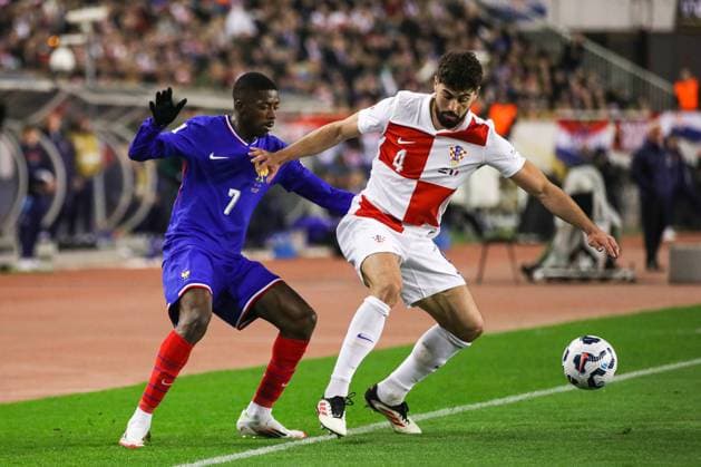 Croatia v France - UEFA Nations League Quarterfinal Leg One SPLIT, CROATIA - MARCH 20: Josko Gvardiol of Croatia is challenged by Ousmane Dembele of France during the UEFA Nations League quarterfinal leg one match between Croatia and France at Stadion Poljud on March 20, 2025 in Split, Croatia.  IgorxKralj PIXSELL