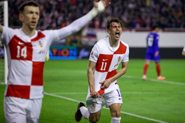 Croatia v France - UEFA Nations League Quarterfinal Leg One SPLIT, CROATIA - MARCH 20: Ante Budimir of Croatia celebrates a goal during the UEFA Nations League quarterfinal leg one match between Croatia and France at Stadion Poljud on March 20, 2025 in Split, Croatia.  SimexZelic PIXSELL