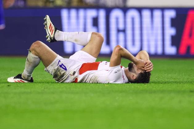 Croatia v France - UEFA Nations League Quarterfinal Leg One SPLIT, CROATIA - MARCH 20: Josko Gvardiol of Croatia gets injured during the UEFA Nations League quarterfinal leg one match between Croatia and France at Stadion Poljud on March 20, 2025 in Split, Croatia.  IgorxKralj PIXSELL