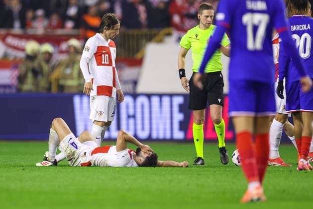 Croatia v France - UEFA Nations League Quarterfinal Leg One SPLIT, CROATIA - MARCH 20: Josko Gvardiol of Croatia gets injured during the UEFA Nations League quarterfinal leg one match between Croatia and France at Stadion Poljud on March 20, 2025 in Split, Croatia.  IgorxKralj PIXSELL