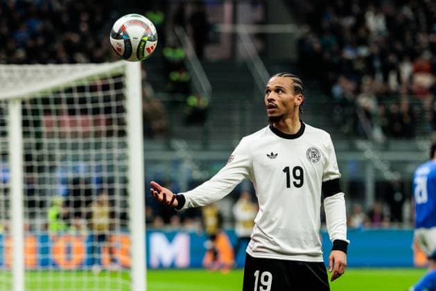 UEFA Nations League: Italien - Deutschland; 20.03.2025 Leroy Sane (Deutschland, 19) mit Ball UEFA Nations League: Italien - Deutschland; Mailand, Stadio San Siro, 20.03.2025 Copyright: xBEAUTIFULxSPORTS Wunderlx