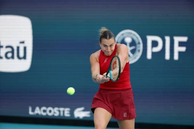 March 20, 2025, Miami Gardens, Florida, United States Of America: MIAMI GARDENS, FLORIDA - MARCH 20: Aryna Sabalenka of Russia defeats Viktoriya Tomova of Bulgaria in the second round on Day 3 of the Miami Open at Hard Rock Stadium on March 20, 2025 in Miami Gardens, ...People: Aryna Sabalenka Miami Gardens United States Of America - ZUMAs214 20250320_ada_s214_034 Copyright: xSMGx