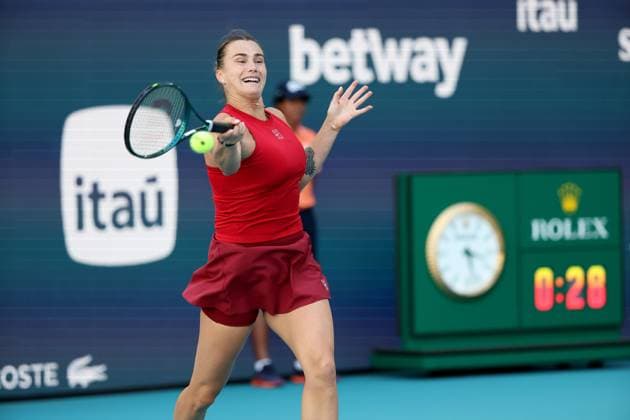 March 20, 2025, Miami Gardens, Florida, United States Of America: MIAMI GARDENS, FLORIDA - MARCH 20: Aryna Sabalenka of Russia defeats Viktoriya Tomova of Bulgaria in the second round on Day 3 of the Miami Open at Hard Rock Stadium on March 20, 2025 in Miami Gardens, ...People: Aryna Sabalenka Miami Gardens United States Of America - ZUMAs214 20250320_ada_s214_041 Copyright: xSMGx