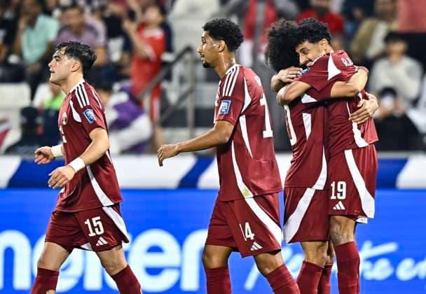2026 FIFA World Cup, WM, Weltmeisterschaft, Fussball Qualifier -Qatar v North Korea Ahmed Alganehi (R) of Qatar celebrates after scoring during the FIFA World Cup 2026 AFC Asian Qualifiers group A match between Qatar and North Korea at Jassim Bin Hamad Stadium in Doha, Qatar, on March 20, 2025 DOHA Qatar Copyright: xNOUSHADx