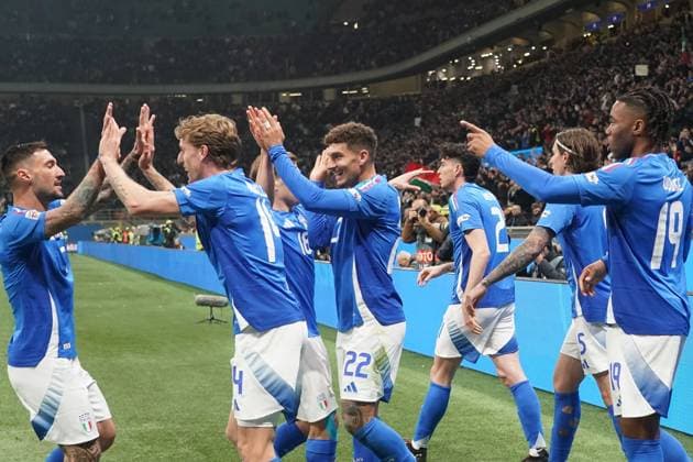 celebrate the goal, Torjubel zum 1:0 Sandro Tonali (Italien, Italy, Italia, 08) - Mailand 20.03.2025: Italien vs. Deutschland, Nations League Viertelfinale Hinspiel, San Siro