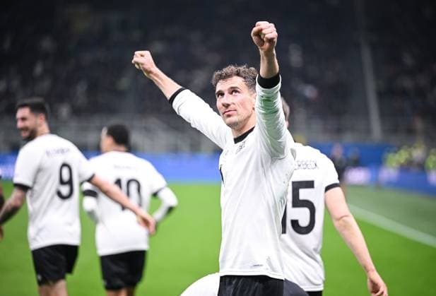 FUSSBALL UEFA Nations League 2024 2025 Viertelfinal Hinspiel in Mailand Italien - Deutschland 20.03.2025 JUBEL Deutschland; Torschuetze zum 1-2 Leon Goretzka