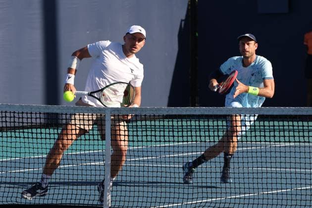 Miami Open 2025 Jan Zielinski, Sander Gille during Miami Open 2025 tennis tournament in Miami USA on 20 March 2025. Miami USA  Copyright: xFotoxOlimpikx originalFilename:jastrzebowski-miamiope250321_npNep.jpg