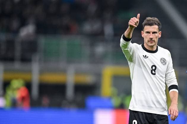 Leon Goretzka (Germany) gestures, Thumbs up during the UEFA Nations League quarterfinal leg one match between Italy and Germany at Stadio San Siro on March 20, 2025 in Milan, Italy. (Photo by Harry Langer DeFodi Images)