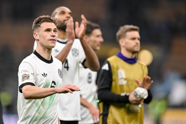 Joshua Kimmich (Germany) Looks on during the UEFA Nations League quarterfinal leg one match between Italy and Germany at Stadio San Siro on March 20, 2025 in Milan, Italy. (Photo by Harry Langer DeFodi Images)