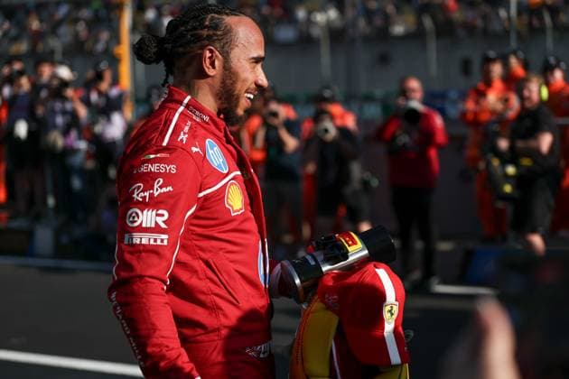 F1 Grand Prix Of China - Practice & Sprint Qualifying Lewis Hamilton of Great Britain and Scuderia Ferrari celebrates his sprint pole during Sprint Qualifying ahead of the F1 Grand Prix of China at Shanghai International Circuit in Shanghai, China, on March 21, 2025. Shanghai Shanghai China  Copyright: xPaddockerx originalFilename:paddocker-f1grandp250321_np07Q.jpg