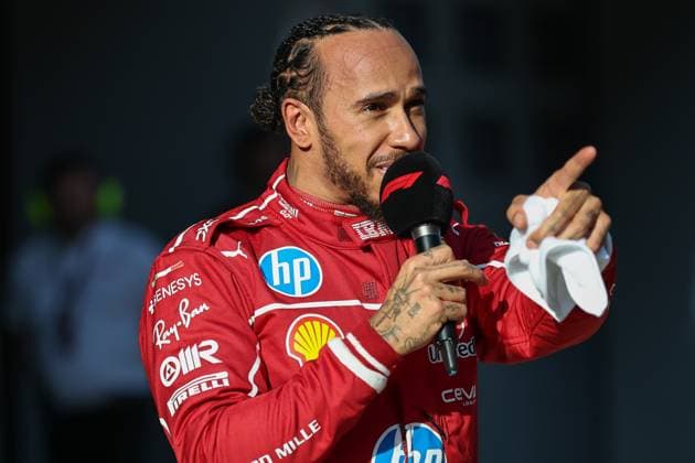 F1 Grand Prix Of China - Practice & Sprint Qualifying Lewis Hamilton of Great Britain and Scuderia Ferrari celebrates his sprint pole during Sprint Qualifying ahead of the F1 Grand Prix of China at Shanghai International Circuit in Shanghai, China, on March 21, 2025. Shanghai Shanghai China  Copyright: xPaddockerx originalFilename:paddocker-f1grandp250321_npFFH.jpg