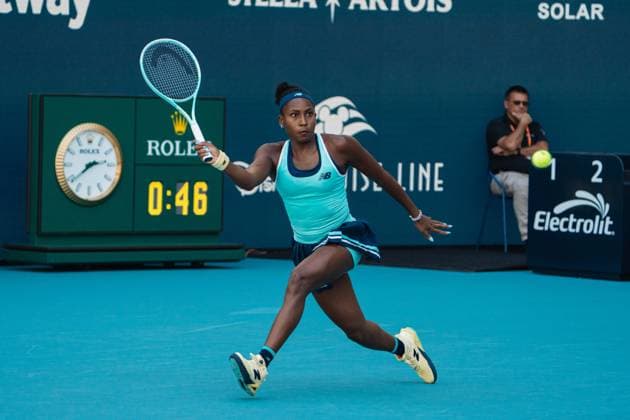 TENNIS : Open Miami 2025 - 21 03 2025 March 21, 2025 Coco Gauff from USA during the second round match against Sofia Kenin at the Miami Open.  Copyright: xJulienxNouetx