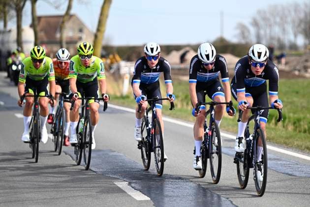 Bredene Koksijde Classic 2025 cycling race KOKSIJDE, BELGIUM - MARCH 21 : Kroonen Max (NED) of VolkerWessels Cycling Team, Heremans Joppe (BEL) of VolkerWessels Cycling Team, Omloop Mats (BEL) of VolkerWessels Cycling Team during the Men Elite UCI 1.Pro 23rd Bredene Koksijde Classic cycling race with start in Bredene and finish in Koksijde (201 km) on March 21, 2025 in Koksijde, Belgium, 21 03 2025 ( Motordriver Stephan Boone & Koksijde Belgium  Copyright: xTomasxSiskx