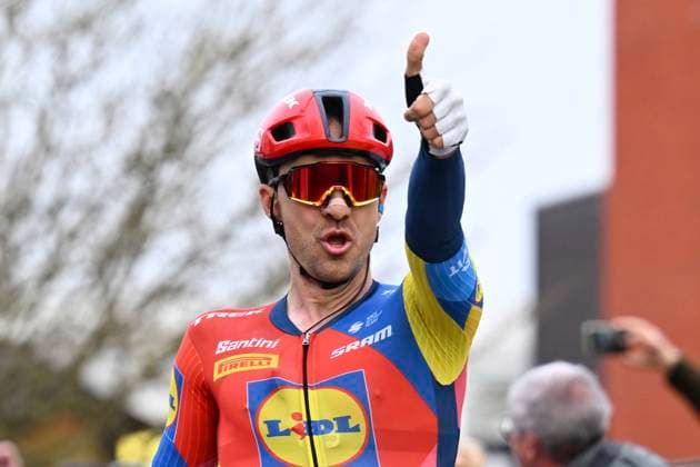 Bredene Koksijde Classic 2025 cycling race KOKSIJDE, BELGIUM - MARCH 21 : Theuns Edward (BEL) of Lidl - Trek wins during the Men Elite UCI 1.Pro 23rd Bredene Koksijde Classic cycling race with start in Bredene and finish in Koksijde (201 km) on March 21, 2025 in Koksijde, Belgium, 21 03 2025 ( Motordriver Stephan Boone & Koksijde Belgium  Copyright: xTomasxSiskx