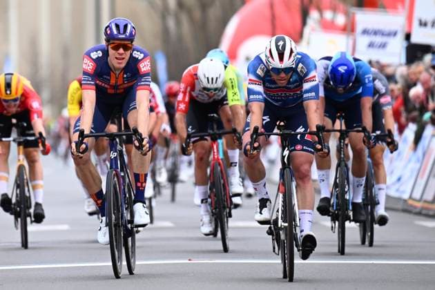 Bredene Koksijde Classic 2025 cycling race KOKSIJDE, BELGIUM - MARCH 21 : Eekhoff Nils (NED) of Team Picnic PostNL , Lamperti Luke (USA) of Soudal Quick-Step during the Men Elite UCI 1.Pro 23rd Bredene Koksijde Classic cycling race with start in Bredene and finish in Koksijde (201 km) on March 21, 2025 in Koksijde, Belgium, 21 03 2025 ( Motordriver Stephan Boone & Koksijde Belgium  Copyright: xTomasxSiskx