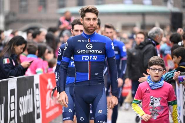 2025 Milan - Sanremo UCI WorldTour cycling race - Team presentation PAVIA, ITALY - MARCH 21 : Russo Clement (FRA) of Groupama - FDJ pictured during the team presentation prior to the UCI WorldTour 116th Milan - Sanremo cycling race on March 21, 2025 in Pavia, Italy, 21 03 2025 ( Motordriver Kenny Verfaillie - Pavia Italy  Copyright: xNicoxVereeckenx