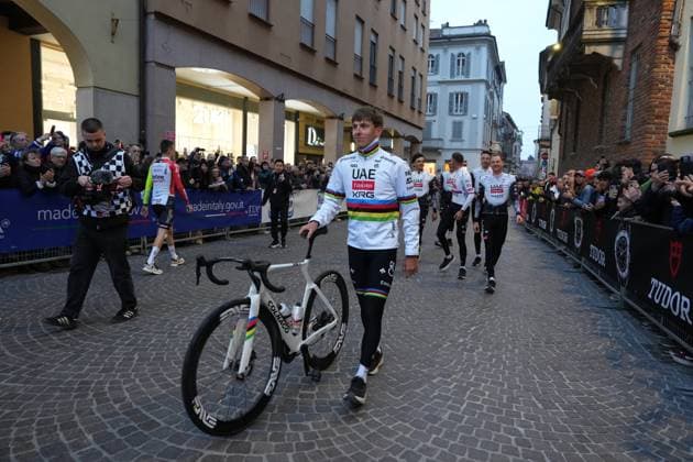 POGAÄaAR Tadej Team Presentation at the men s elite race of the Milano - Sanremo one day cycling race (289 km) from Pavia to Sanremo - North West Italy - March 21, 2025. - cycling .  Copyright: xGianxMattiaxD Alberto LaPressex