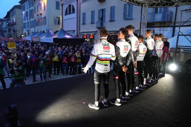 UAE TEAM EMIRATES XRG during Team Presentation at the men s elite race of the Milano - Sanremo one day cycling race (289 km) from Pavia to Sanremo - North West Italy - March 21, 2025. - cycling .  Copyright: xGianxMattiaxD Alberto LaPressex