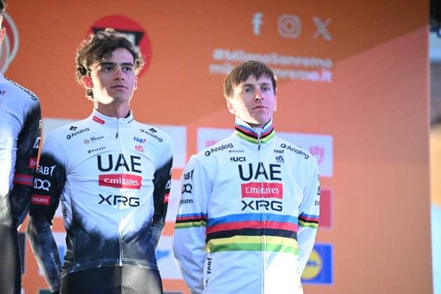 21-03-2025 Presentazione Squadre Milano - Sanremo 2025; 2025, Uae Team Emirates - Xrg; Del Toro Romero, Isaac; Pogacar, Tadej; Pavia; 