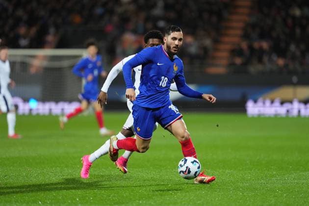 Rayan Cherki of France France U21, U 21 v England U21, International Friendly, Länderspiel, Nationalmannschaft Football, Stade du Moustoir, Lorient, France - 21 Mar 2025 EDITORIAL USE ONLY No use with unauthorised audio, video, data, fixture lists, club league logos or live services. Online in-match use limited to 120 images, no video emulation. No use in betting, games or single club league player publications. Copyright: xDavexWinter Shutterstockx 15215626x