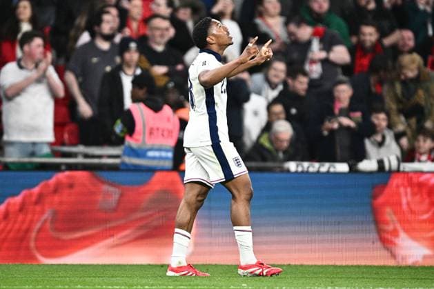 LONDON, ENGLAND - MARCH 21: Myles Lewis-Skelly of England celebrates after scoring the first goal during the FIFA World Cup, WM, Weltmeisterschaft, Fussball 2026 European Qualifier between England and Albania at Wembley Stadium on March 21, 2025 in London, England. Photo by Sebastian Frej England v Albania - European Qualifiers Group K - FIFA World Cup 2026 Copyright: xSebastianxFrejx
