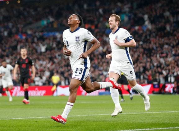 Myles Lewis-Skelly celebrates scoring the opening goal for England with Harry Kane England v Albania, Football, World Cup Qualification, Wembley Stadium, Wembley, London, UK - 21 03 2025 Editorial use only  Copyright: xMattxImpey Shutterstockx 15216564c