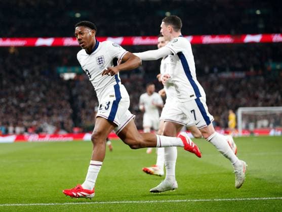Myles Lewis-Skelly celebrates scoring the opening goal for England with Phil Foden England v Albania, Football, World Cup Qualification, Wembley Stadium, Wembley, London, UK - 21 03 2025 Editorial use only  Copyright: xMattxImpey Shutterstockx 15216564d