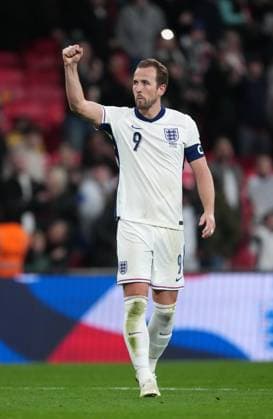 England v Albania, UEFA World Cup qualifiers - Group Stage - Group K, Football, Wembley Stadium, London, UK - 21 Mar 2025 Goalscorer Harry Kane of England punches the air in celebration at the end of the game. London Wembley Stadium London GBR, UK NEWSPAPERS OUT Copyright: xSeanxRyanx