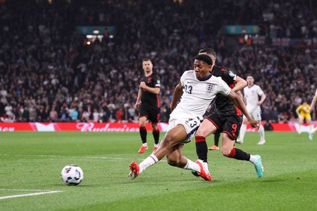 England v Albania 21 March 2025, London - World Cup European Qualifiers - England v Albania - Miles Lewis-Skelly of England scores their first goal - Photo: Jacques Feeney Offside. London UK Copyright: xJacquesxFeeneyx xOffsidexOffside