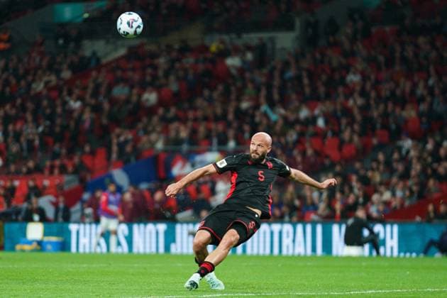 England v Albania Naser Aliji of Albania during the England v Albania World Cup Group K qualifier at Wembley Stadium, London, England, United Kingdom on 21 March 2025 Credit: Dylan Hepworth Every Second Media Editorial use only. All images are copyright Every Second Media Limited. No images may be reproduced without prior permission. Copyright: xIMAGO EveryxSecondxMediax ESM-1390-0049 DylanxHepworthx xEveryxSecondxMediax