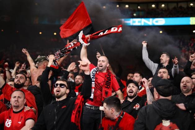 England v Albania 21 March 2025, London - World Cup European Qualifiers - England v Albania - Albania fans - Photo: Jacques Feeney Offside. London UK Copyright: xJacquesxFeeneyx xOffsidexOffside