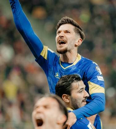 BUCHAREST, ROMANIA - MARCH 21; World Cup - Qualifiers: Romania v Bosnia and Herzegovina BUCHAREST, ROMANIA - MARCH 21; World Cup - Qualifiers: Romania v Bosnia and Herzegovina: Armin Gigovic celebrtaing the 0-1 goal against Romania. Copyright: xVLADxBEREHOLSCHIx