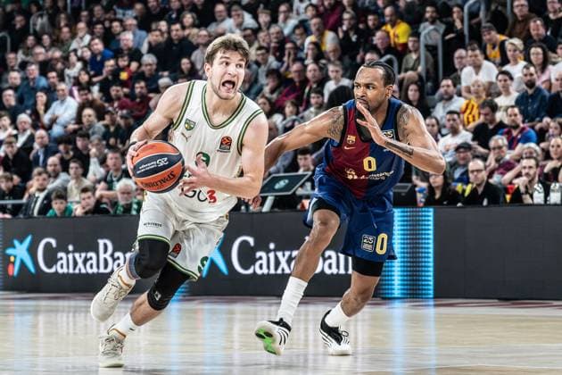 Sport Themen der Woche KW12 BASKET - Euroleague - Barcelona vs Zalgiris Kaunas Zalguiris Kaunas Dovydas Giedraitis in action during the Euro League match F.C.Basquet vs Zalguiris Kaunas at the Palau Blaugrana in Barcelona, Spain on March 22, 2025 Barcelona Spain  Copyright: xIPAxSport ABACAx