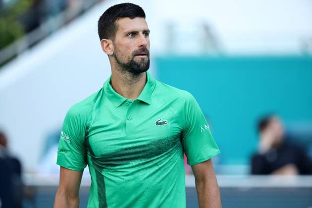 March 21, 2025, Miami Gardens, Florida, United States Of America: MIAMI GARDENS, FLORIDA - MARCH 21: Novak Djokovic of Serbia defeats Rinky Hijikata of Australia during Day 4 of the Miami Open at Hard Rock Stadium on March 21, 2025 in Miami Gardens, Florida. ...People: Novak Djokovic Miami Gardens United States Of America - ZUMAs214 20250321_ada_s214_030 Copyright: xSMGx