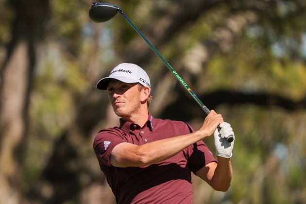 March 21, 2025, Palm Harbor, Florida, USA: Jacob Bridgeman tees off on the 14th hole during the Valspar PGA, Golf Herren Championship on Friday, March 21, 2025 in Palm Harbor. Palm Harbor USA - ZUMAs70_ 0807469691st Copyright: xLuisxSantanax
