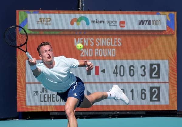 March 21, 2025, Miami Gardens, Florida, United States Of America: MIAMI GARDENS, FLORIDA - MARCH 21: Gael Monfils of France defeats Jiri Lehecka during their match on Day 4 at Hard Rock Stadium on March 21, 2025 in Miami Gardens, Florida....People: Jiri Lehecka Miami Gardens United States Of America - ZUMAs214 20250321_ada_s214_370 Copyright: xSMGx
