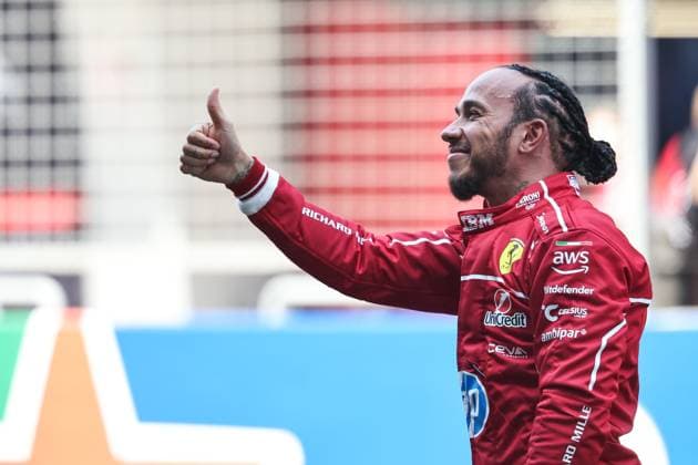 F1 Grand Prix Of China - Sprint & Qualifying Lewis Hamilton of Great Britain and Scuderia Ferrari celebrates his Sprint win during the Sprint ahead of the F1 Grand Prix of China at Shanghai International Circuit in Shanghai, China, on March 22, 2025. Shanghai Shanghai China  Copyright: xPaddockerx originalFilename:paddocker-f1grandp250321_npSfq.jpg