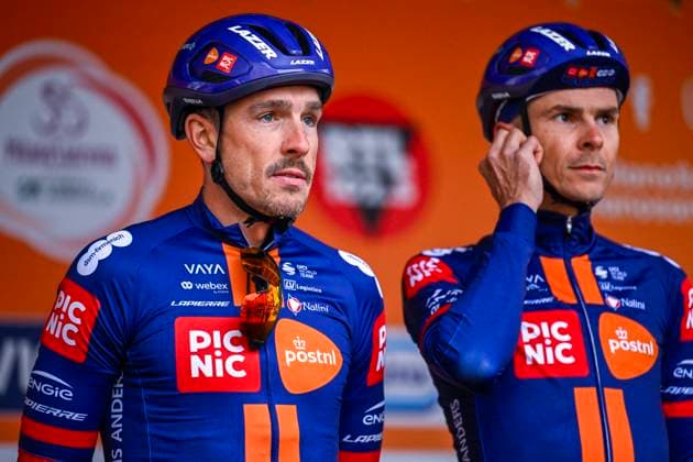 2025 Milan - Sanremo UCI WorldTour cycling race SANREMO, ITALY - MARCH 22 : Degenkolb John (GER) of Team Picnic PostNL and Barguil Warren (FRA) of Team Picnic PostNL on stage before the start of the race during the UCI WorldTour 116th Milan - Sanremo cycling race with start in Pavia and finish at the Via Roma in Sanremo on March 22, 2025 in Sanremo, Italy, 22 03 2025 ( Motordriver Kenny Verfaillie - Sanremo Italy  Copyright: xNicoxVereeckenx
