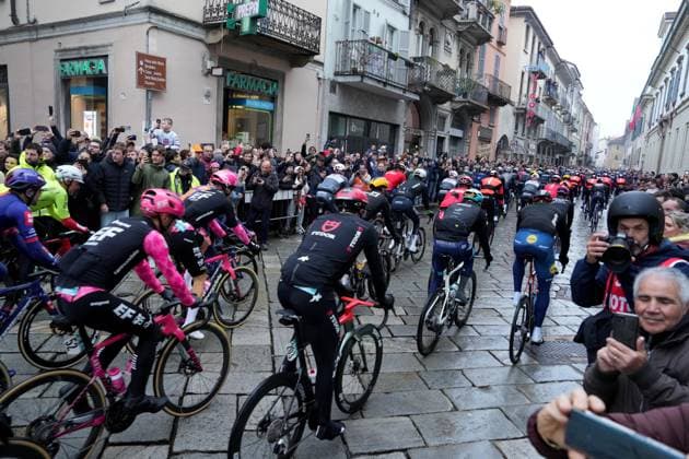 the start of the men s elite race of the Milano-Sanremo one day cycling race (289 km) from Pavia and to Sanremo - North West Italy - March 22, 2025. - cycling .  Copyright: xGianxMattiaxD Alberto LaPressex