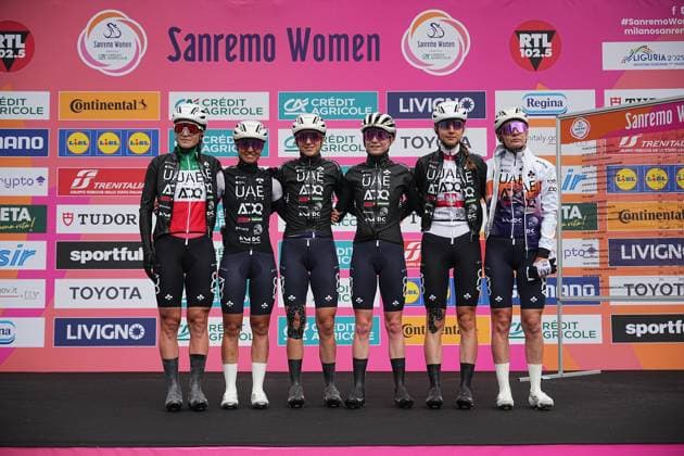 UAE TEAM ADQ during the women™s elite race of the Sanremo Women, one day cycling race from Genova to Sanremo in 156km - North Italy- Saturday, March 22, 2025. - cycling .  Copyright: xMarcoxAlpozzi LaPressex