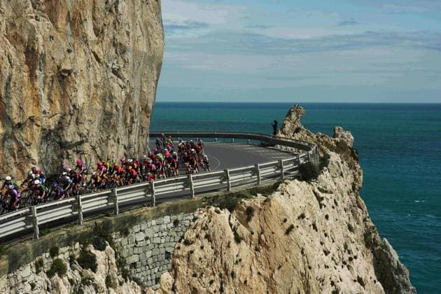 The pack rides cycles during the women™s elite race of the Sanremo Women, one day cycling race from Genova to Sanremo in 156km - North Italy- Saturday, March 22, 2025. - cycling .  Copyright: xMarcoxAlpozzi LaPressex